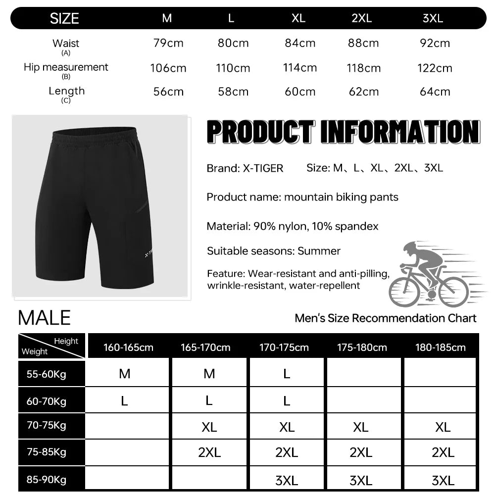 X-TIGER 2 In 1 Cycling Shorts Padded MTB Waterproof Wearproof
