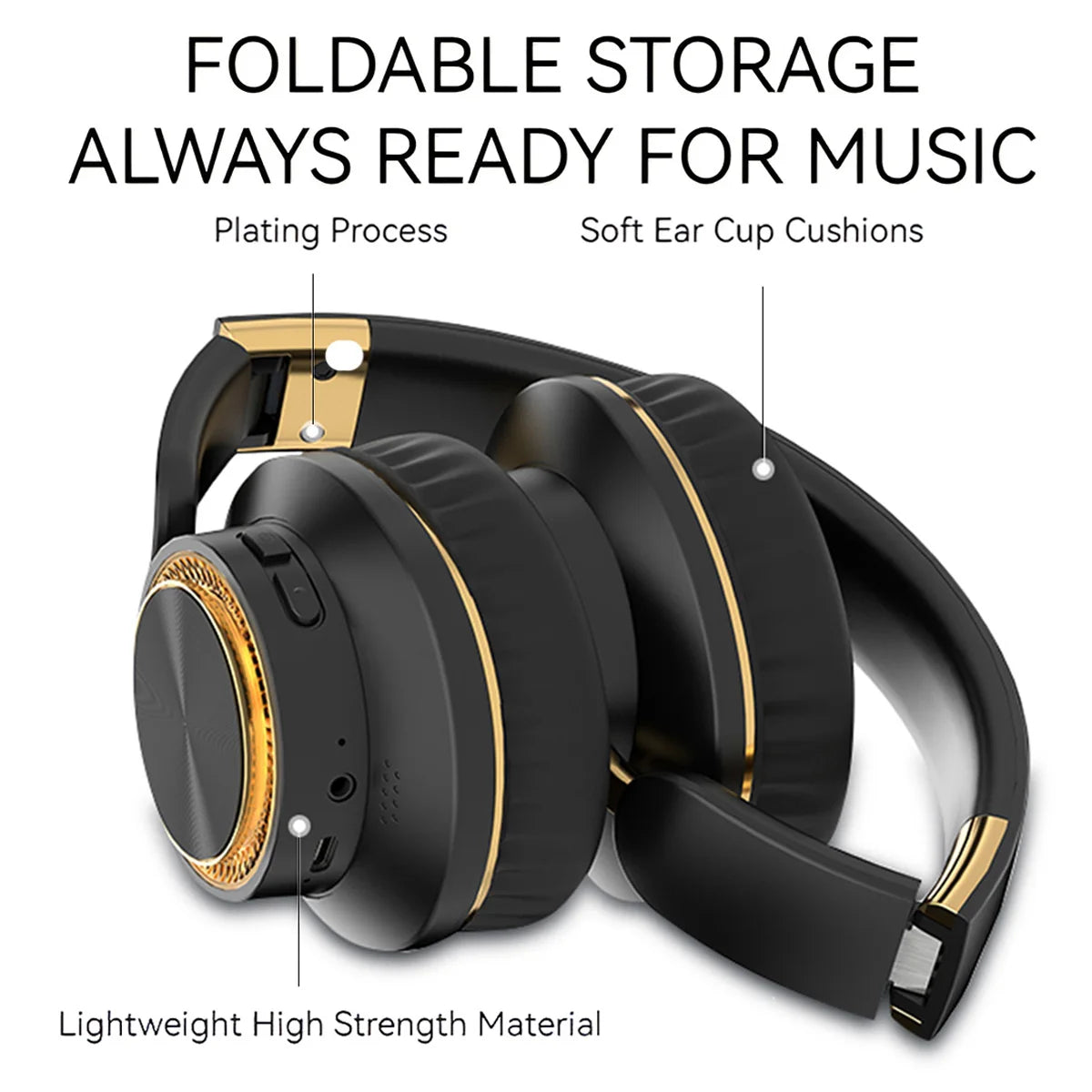 Foldable Wireless Bluetooth Headphones with 40mm Driver for Rich HiFi Sound and Heavy Bass Over Ear Gaming Headset with Built In Microphone and Wireless Calling for PC and Phone Suitable for Home Office Travel and Gaming
