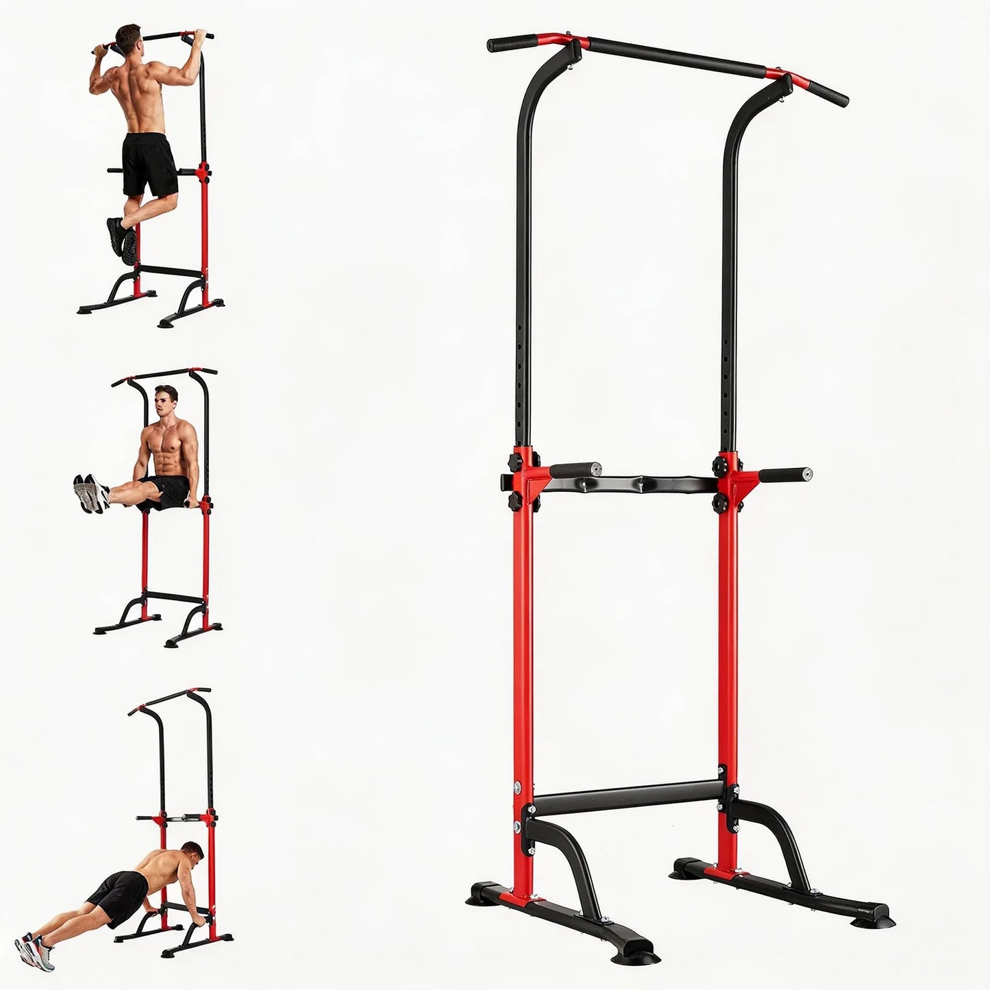Multi-Function Power Tower Dip Station With Pull Up Bar, 10-Level Height Adjustable, 330LBS Steel Home Gym Equipment