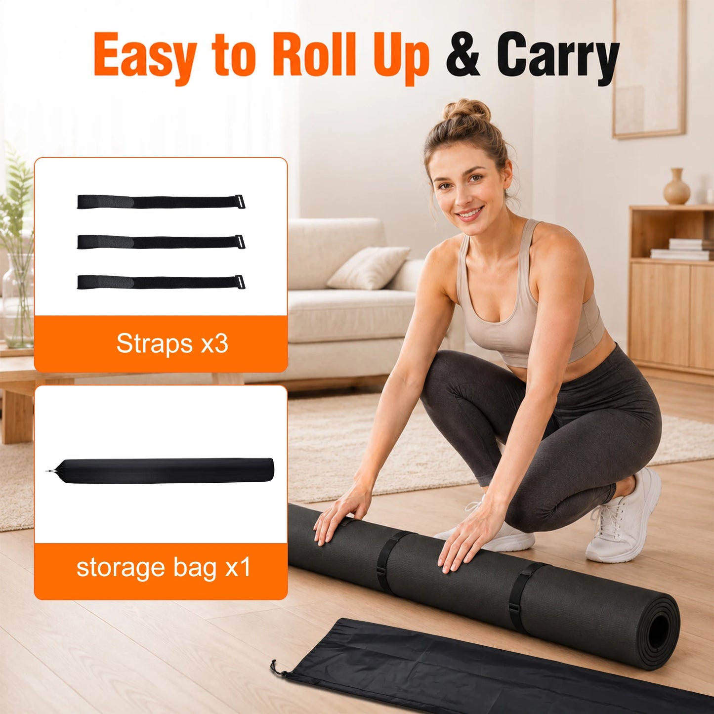 Non-Slip Yoga Mat With Straps And Carry Bag For Home