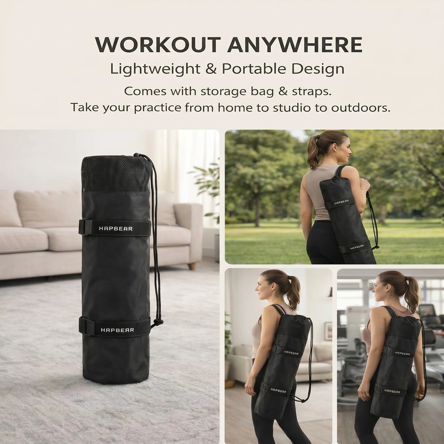 HAPBEAR Yoga Mat Non Slip Eco Friendly TPE Pilates Workout