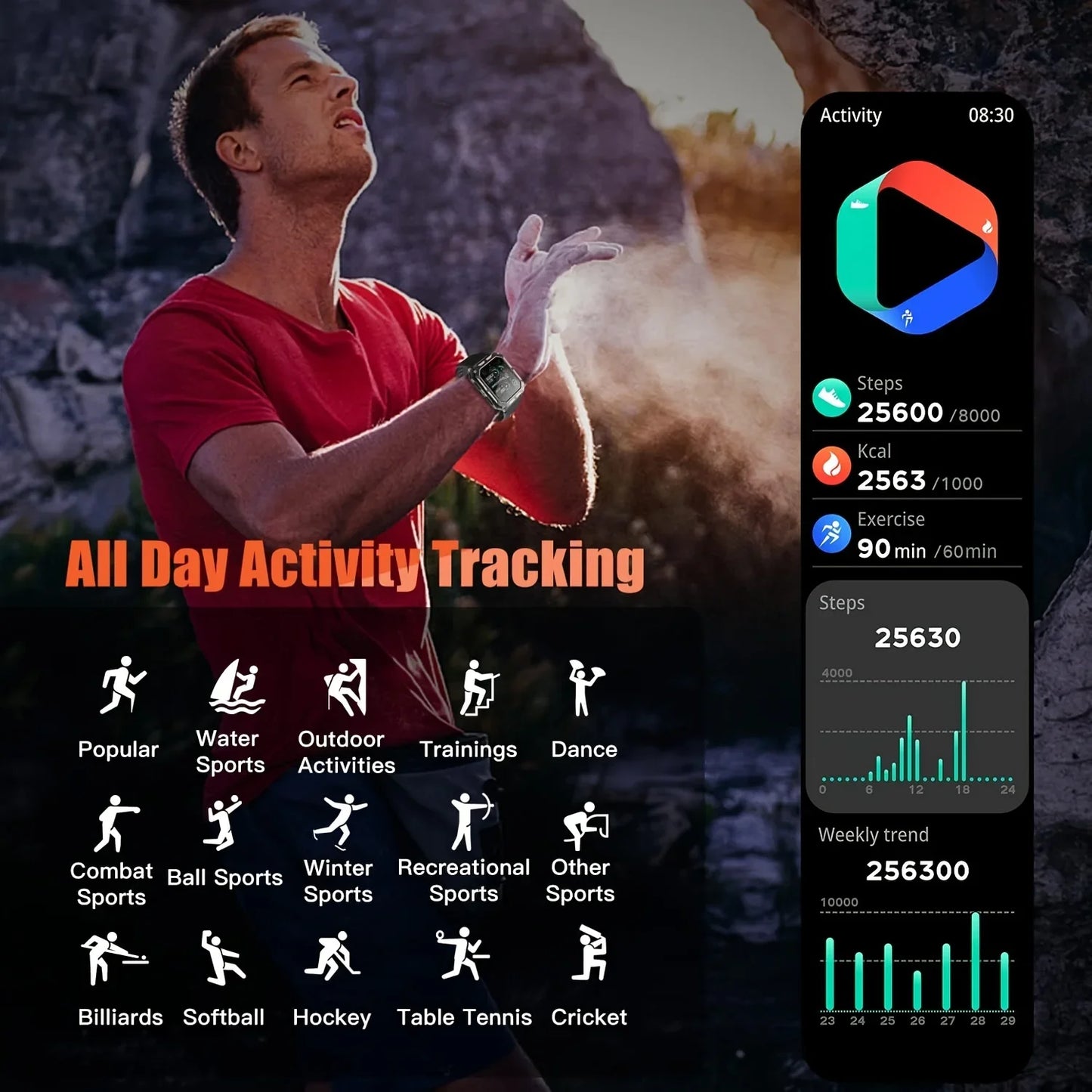 A Rugged Smartwatch IPX8 Call Dial Android iPhone Outdoor Sport