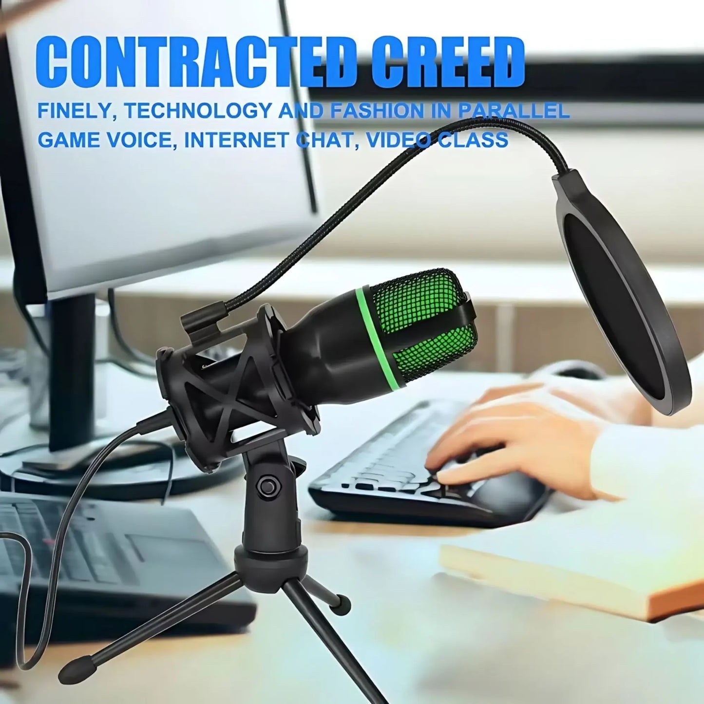 Professional Condenser Microphone Kit with Tripod Stand and RGB Lighting for Gaming and Streaming USB Microphone for YouTube Podcasts Video Studio Recording on PC Laptop Mac Desktop with Mute Button and Built in Voice Changer