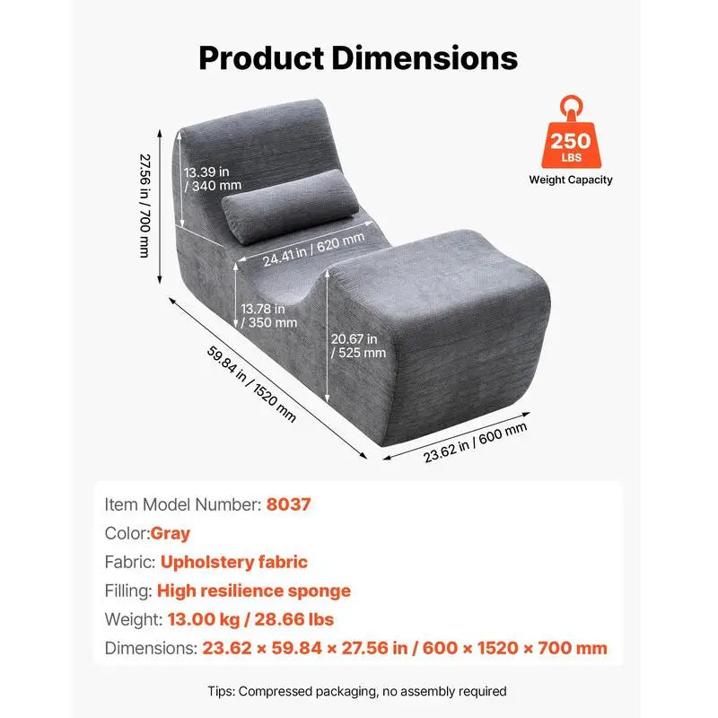 Yoga Chair Chaise, Ergonomic Chaise Lounge Chair for Yoga, Modern Boneless Curved Foam Lounge Indoor for Massage, Stretching, Relaxation, Exercise, Used in Living Room, Bedroom, Balcony, Grey