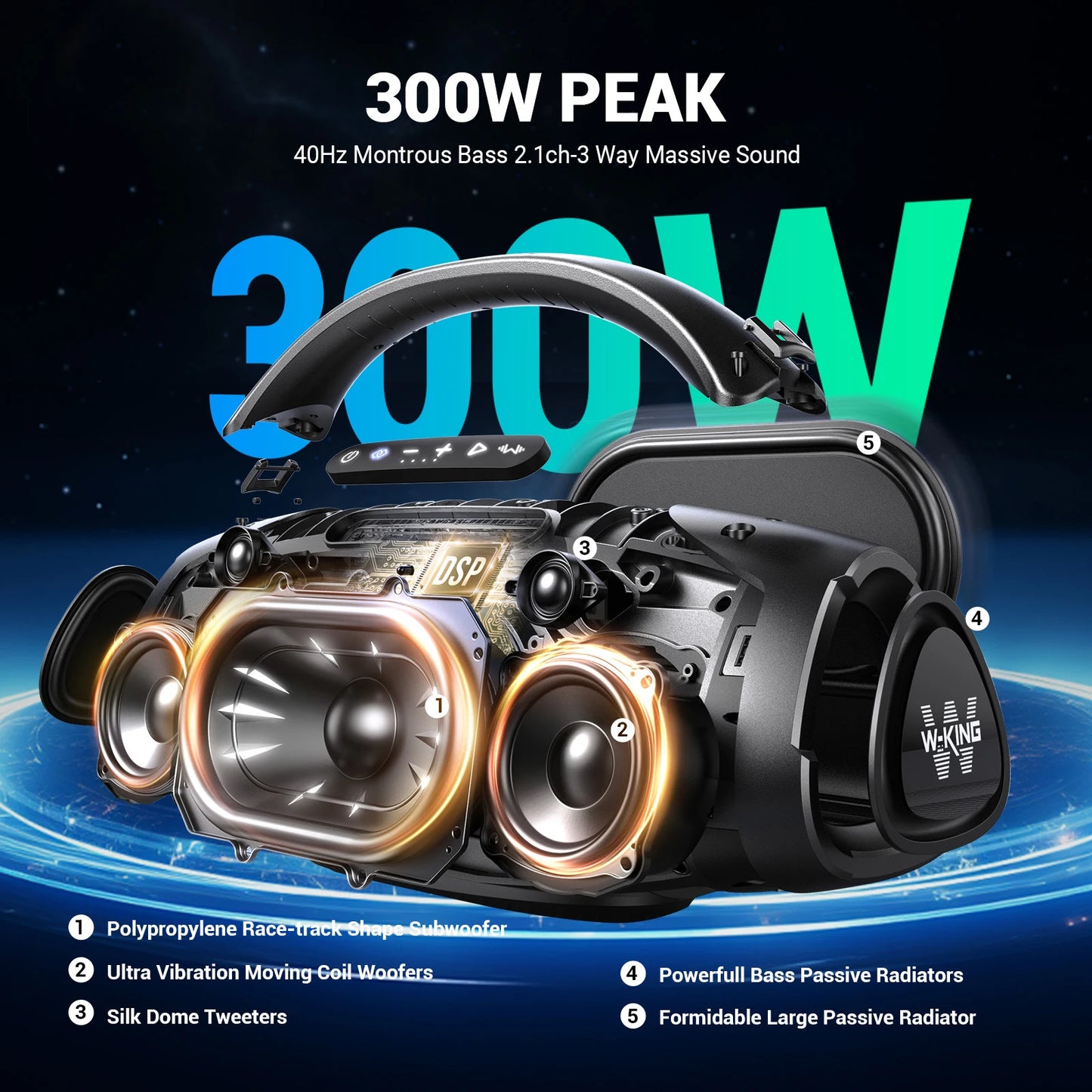 W-King X20 200W Portable Bluetooth Speaker IPX7 Waterproof