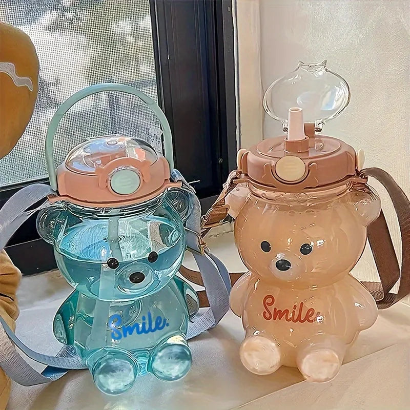 Cute Bear Cup Various Modes of 1000ml/1400ml Tumbler with Straw Kawaii Water Bottle for Girl Kid Outdoor Drinking Kettle