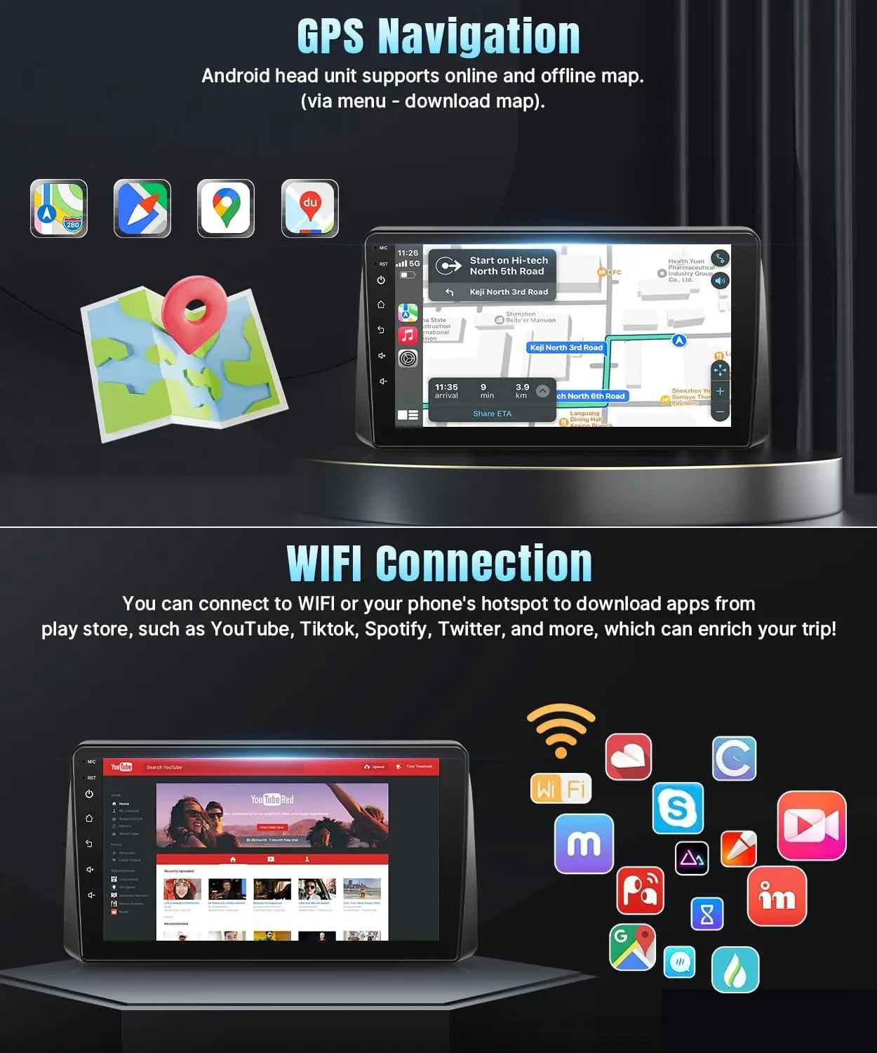 9inch Android 15 Touch Car GPS Navigation Stereo Radio Multimedia Video Player For Dodge Grand Caravan 2011-2020 Chrysler Town Country 2011-2016 Grand Voyager 2011-2015 Support Wireless CarPlay Bluetooth FM RDS WiFi SWC Mirro