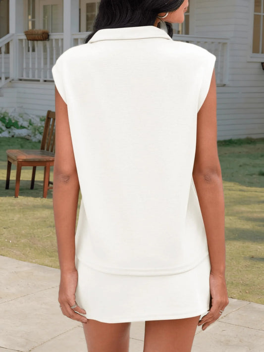 Womens Half Zip Sleeveless Sweatshirt And Skorts Set