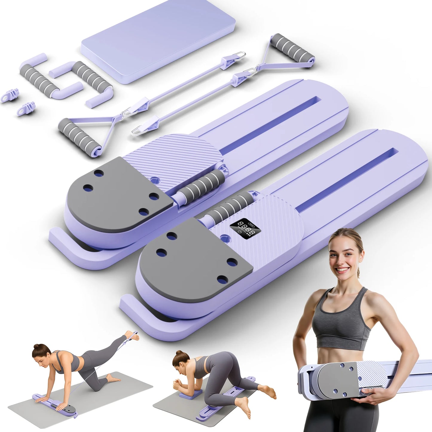 2-in-1 Split Ab Board Pilates Trainer With Foldable Resistance Bands