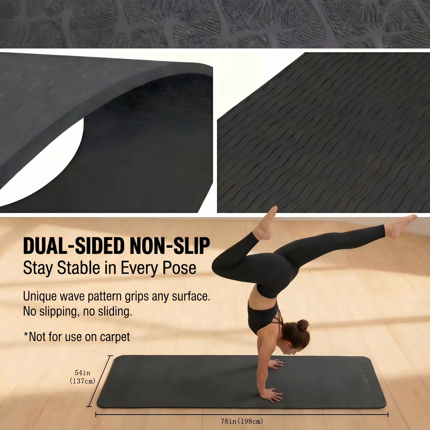 HAPBEAR Yoga Mat Non Slip Eco Friendly TPE Pilates Workout
