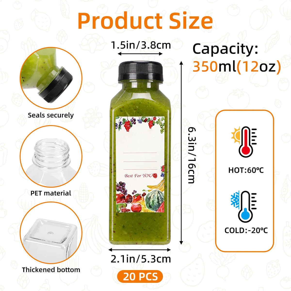 SGHUO Reusable Plastic Juice Bottles With Caps For Smoothies
