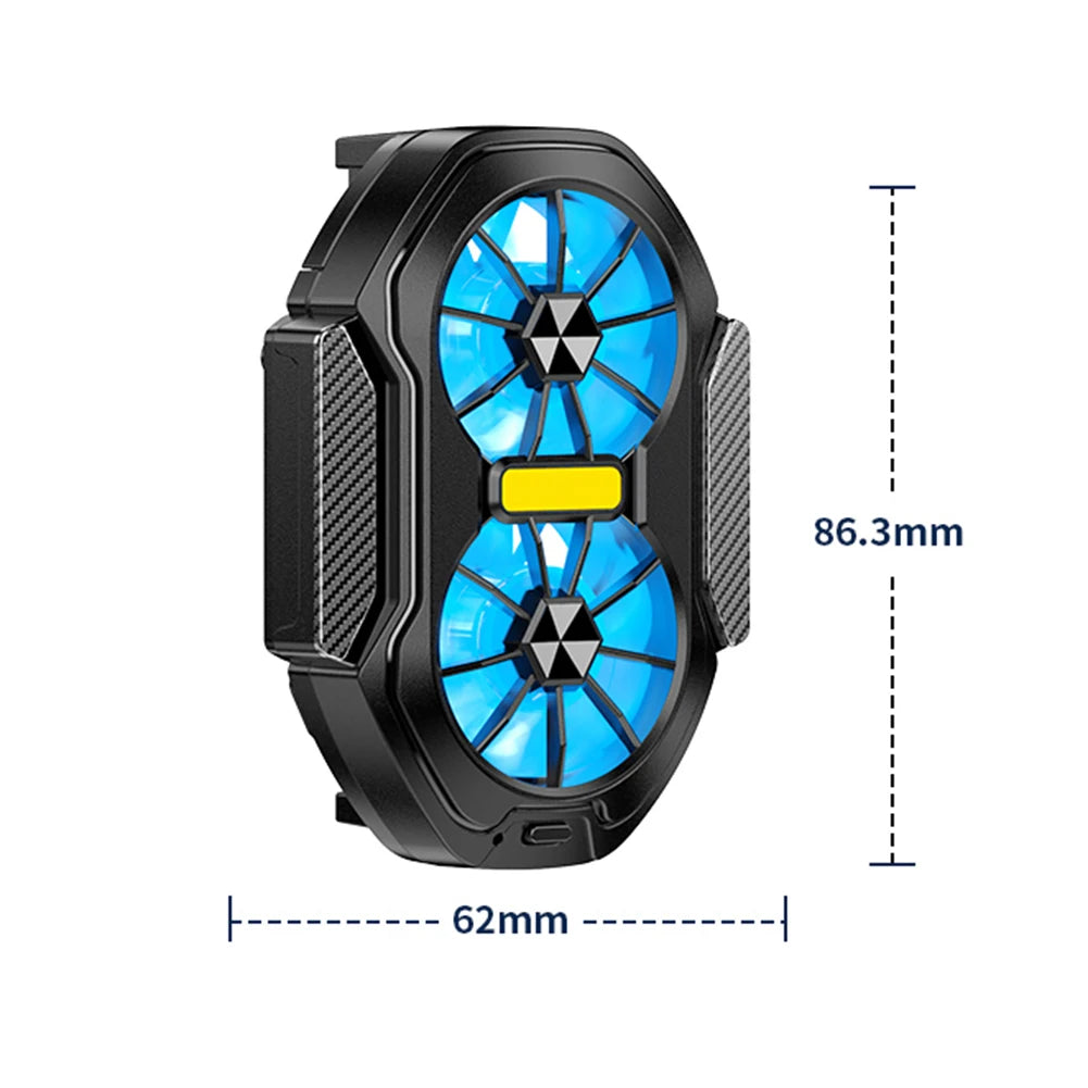 Dual Fan Mobile Phone Cooler Plug-in/Rechargeable Cell Phone Cooling Fan Type-C with Blue Light for Android Smartphones iPhone