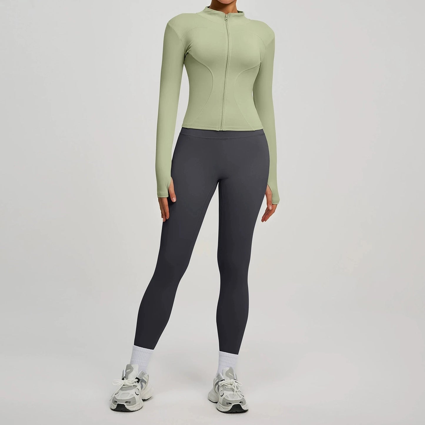 Women Long Sleeve Zipper Yoga Jacket Set With Leggings Tracksuit