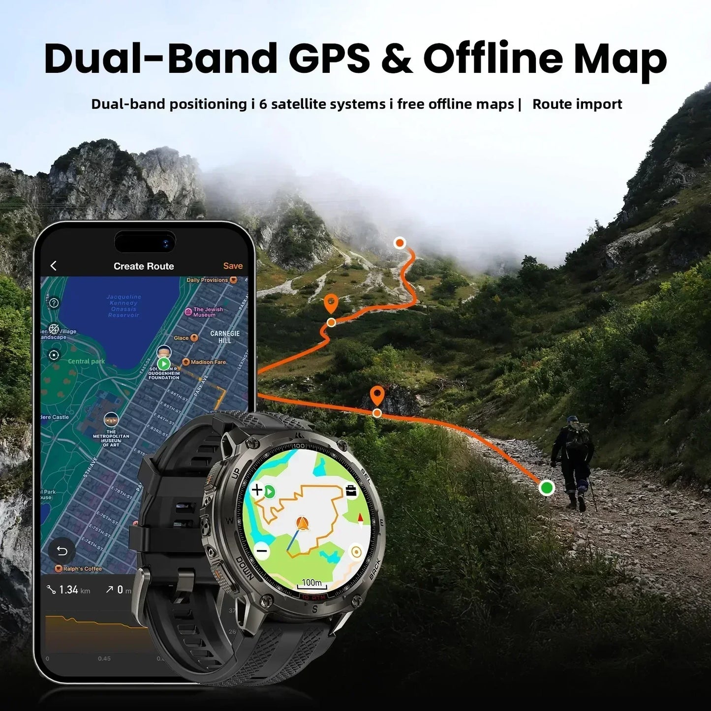 KOSPET Tank T4 Smart Watch with GPS and 10ATM Waterproof