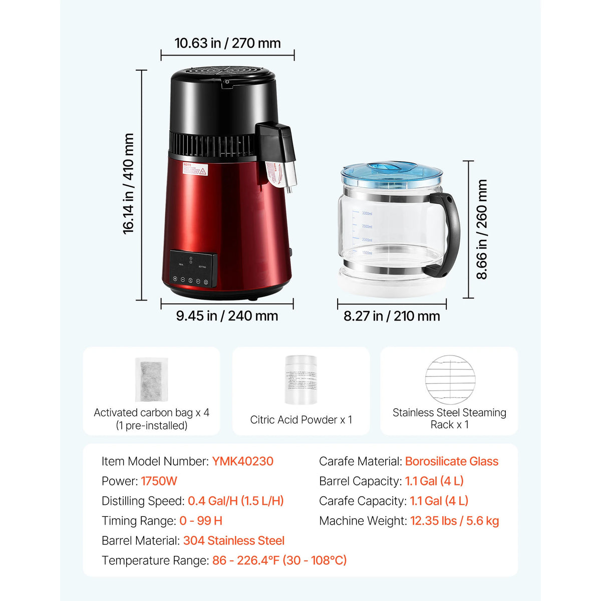SucceBuy Stainless Steel Water Distiller for Pure Drinking Water