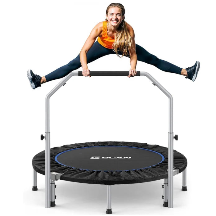 40/48“ Foldable Mini Trampoline with Adjustable Foam Handle Fitness Rebounder for Adults Max Load 440 Lbs Exercise Trampoline