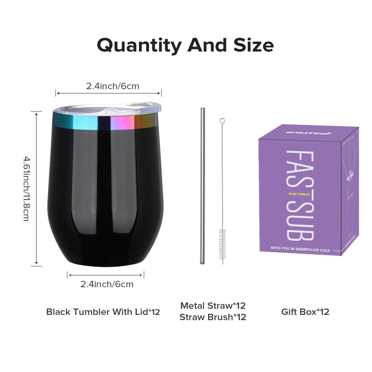 Fastsub Stainless Steel Vacuum Insulated Stemless Wine Glasses With Lids