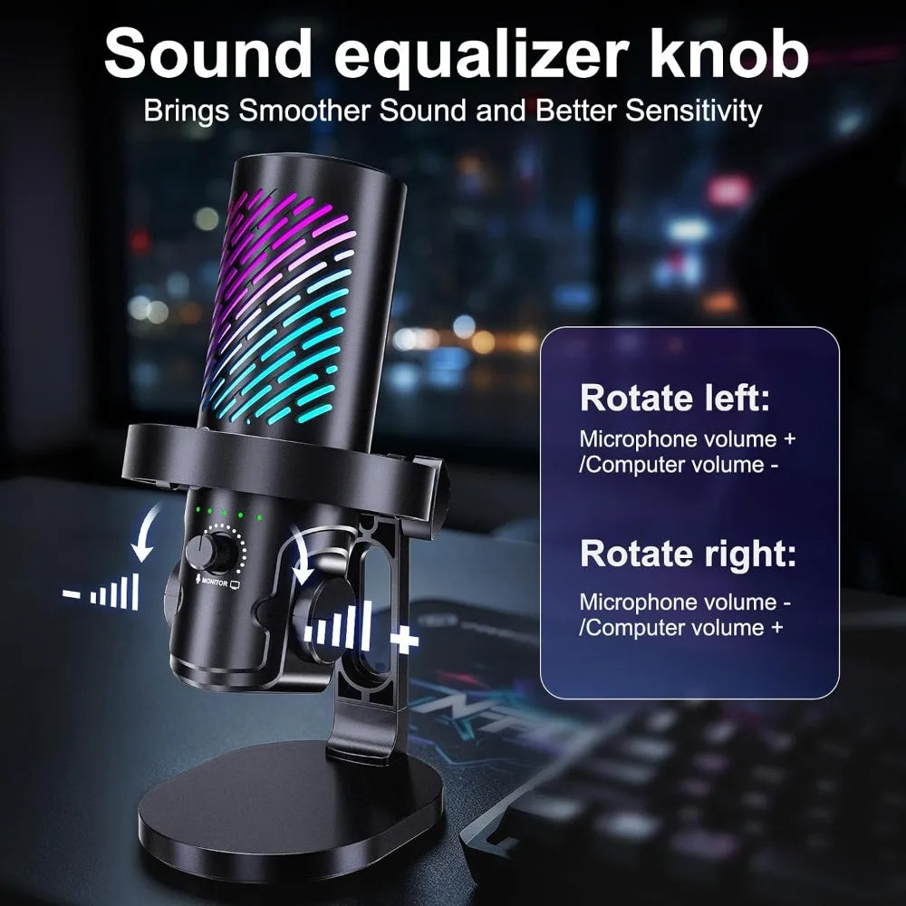 Gaming Microphone for PC, Streaming, Podcast: Noise Reduction, Touch Mute, Headphone Monitoring, Gain Control
