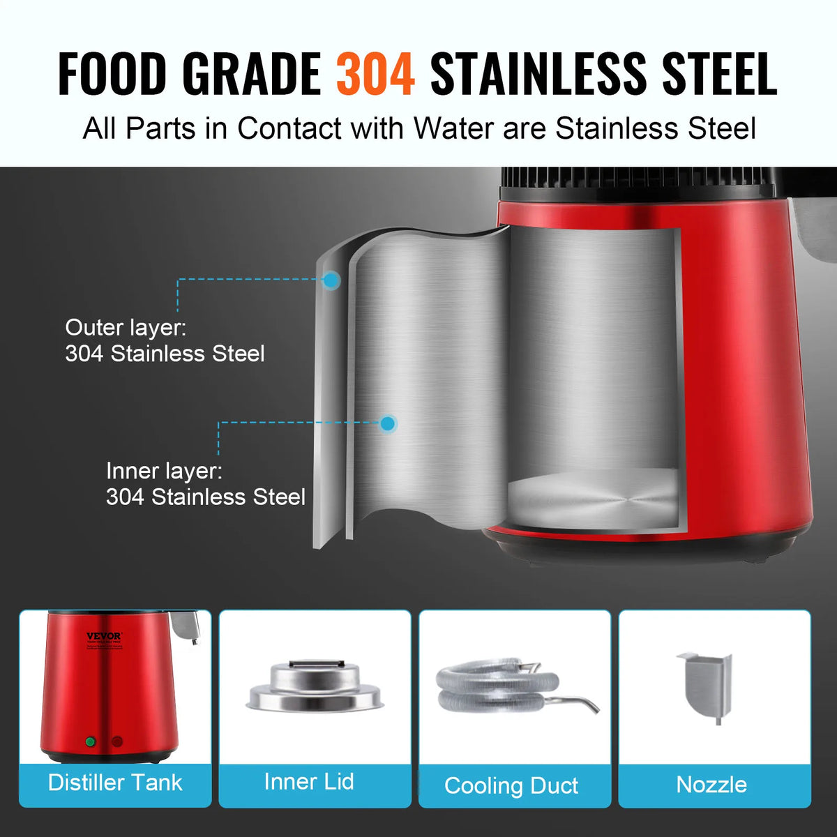 VEVOR Stainless Steel Countertop Water Distiller and Purifier
