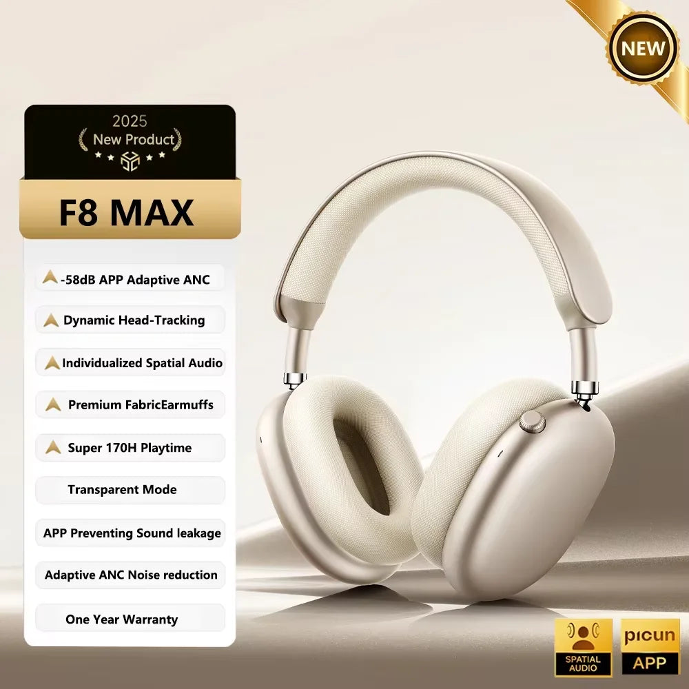 Picun F8 Pro ANC Wireless Headphones Head Tracking 3D Spatial Audio -52dB ANC HIFI Bluetooth Headset ENC HD Mic Low-Latency APP