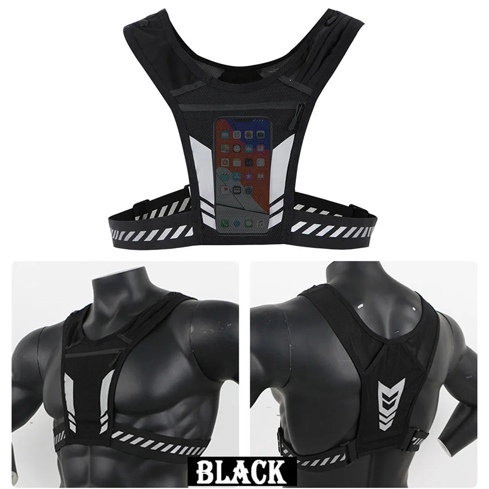 Unisex Reflective Mesh Running Phone Holder Vest With Adjustable Buckle