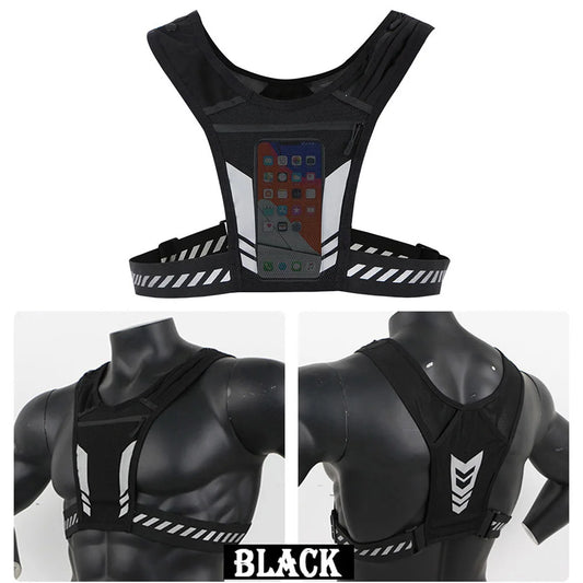 Unisex Reflective Mesh Running Phone Holder Vest With Adjustable Buckle