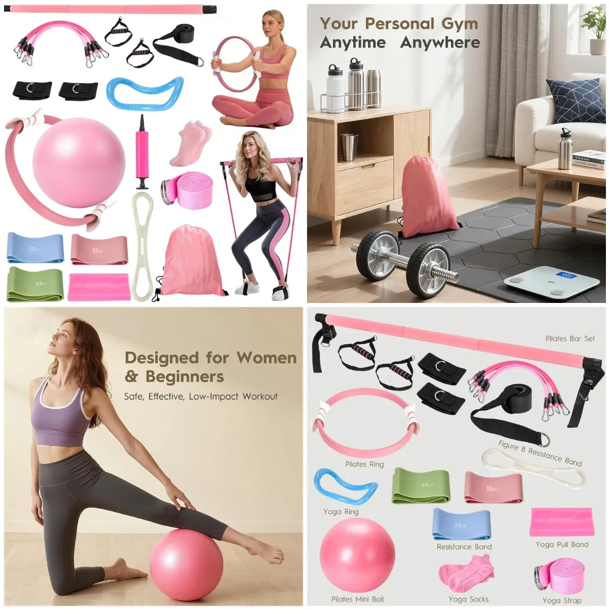 9-Piece At Home Pilates Kit for Beginners & Women | Complete Pilates Equipment Set with Ring, Yoga
