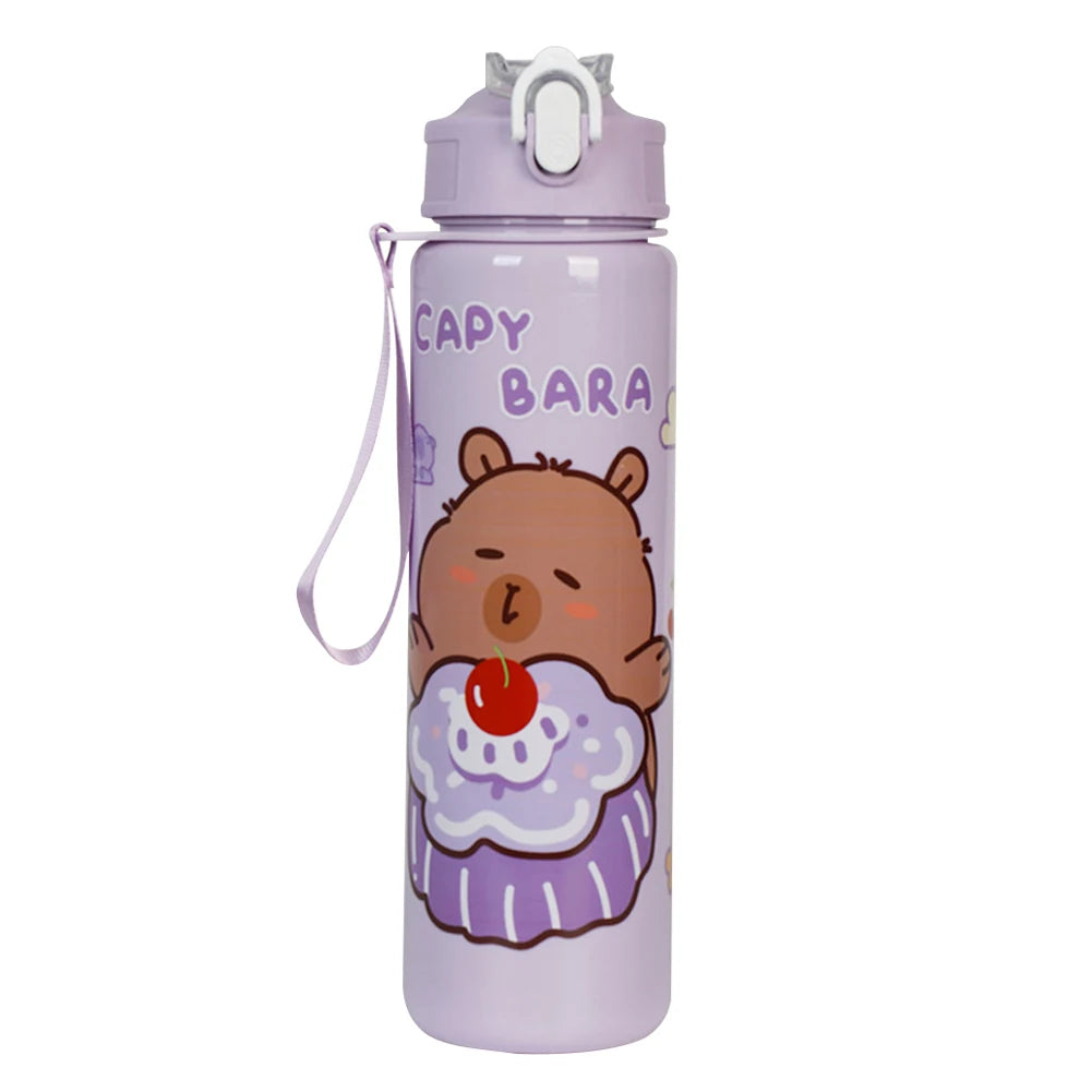 700ml Capybara Cute Water Cup with Straw & Handle Portable Drinking Bottle Large Capacity Kawaii Water Bottle for Fitness Sports