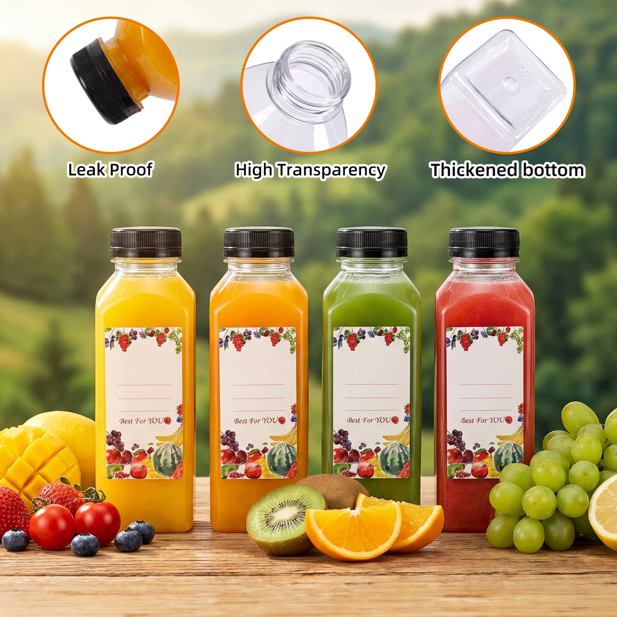 SGHUO Reusable Plastic Juice Bottles With Caps For Smoothies