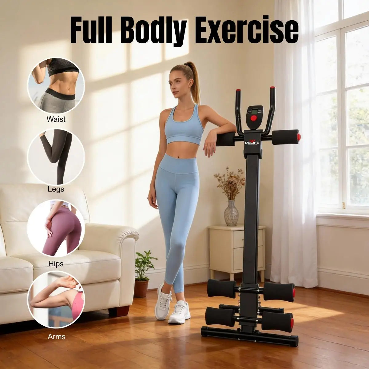 Foldable Core Abdominal Trainer With 3 Level Adjustable Resistance Bands
