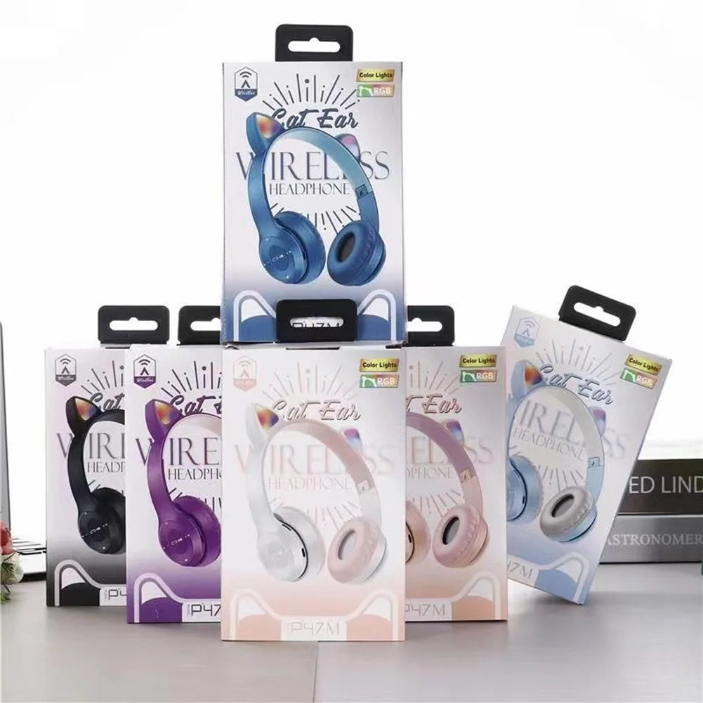 ANENG Wireless Cat Ear Headphones Bluetooth Over-Ear Headset Glow Light