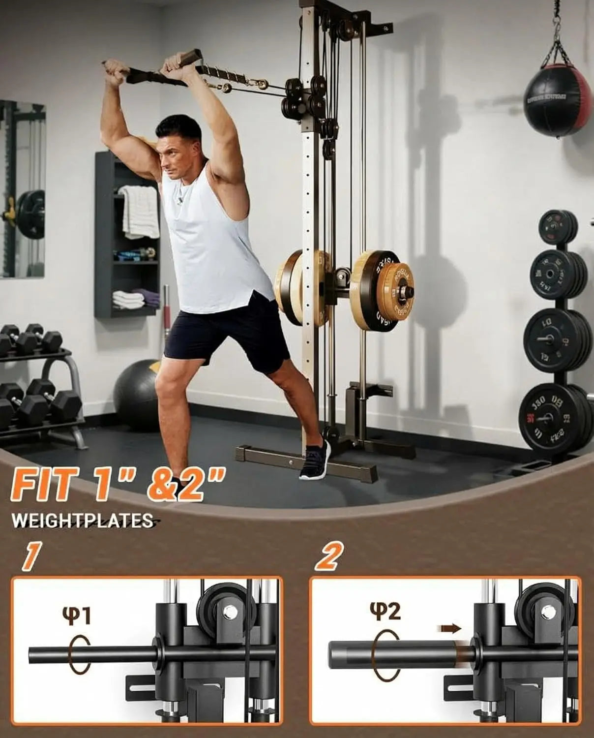 HiMISS Wall Mount Cable Station Dual Pulley Crossover Lat Pulldown