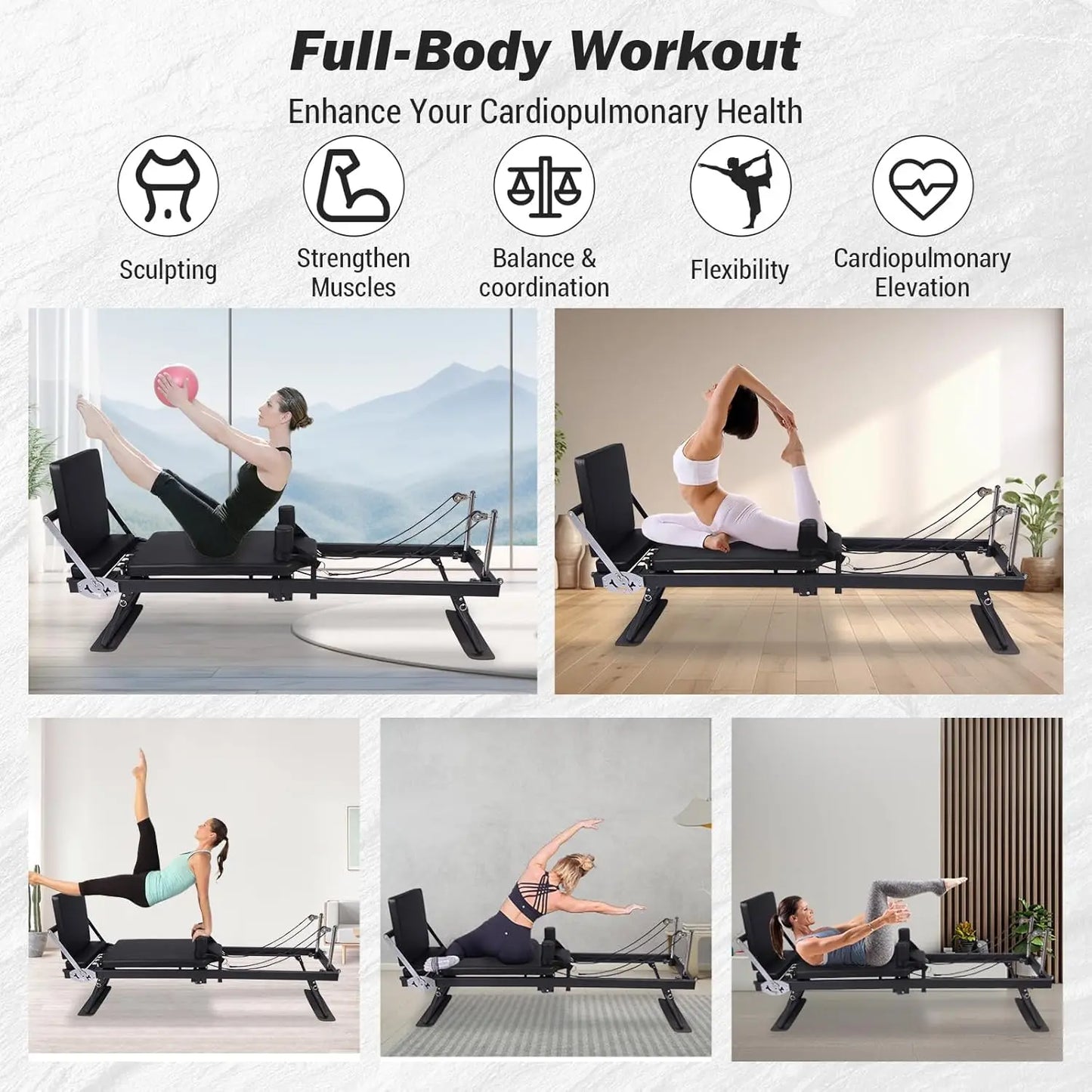 HiMISS Foldable Reformer Pilates Machine With Adjustable Heights And Jump Boards