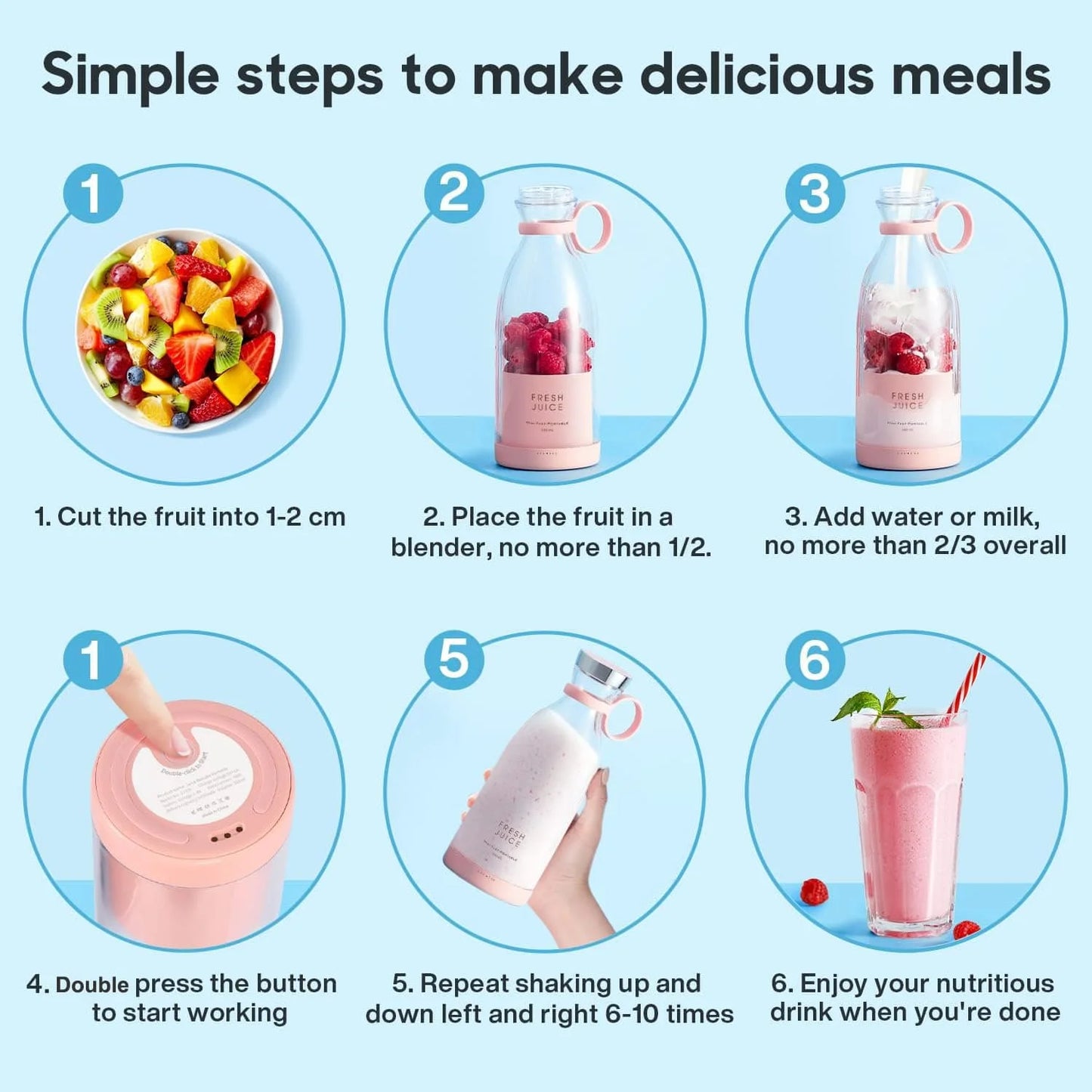 Portable Blender For Shakes And Smoothies With 11.83 Oz Travel Cup And Lid,Durable Stainless Steel Blades For Juice Blending Performance(Pink)
