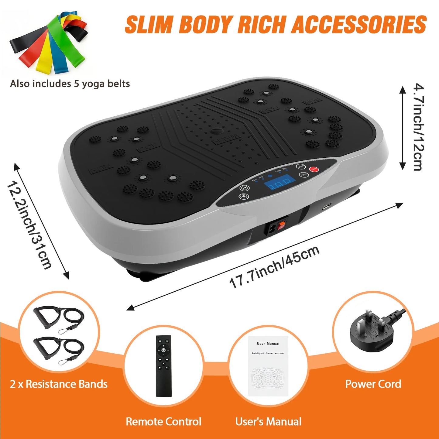 Portable Vibration Plate Exercise Machine Full-Body Workout with Bluetooth Resistance Bands Yoga Straps for Weight Loss &Shaping