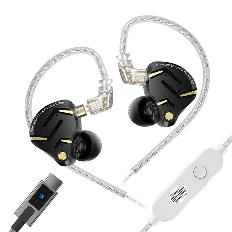 In Ear Monitor KZ ZS12 Pro 2 Hybrid 1DD+5BA Wired IEM Earphones with High Purity Silver Plated Detachable Cable, 3.5mm 2Pin HiFi Gaming Earbuds for Musicians Audiophiles