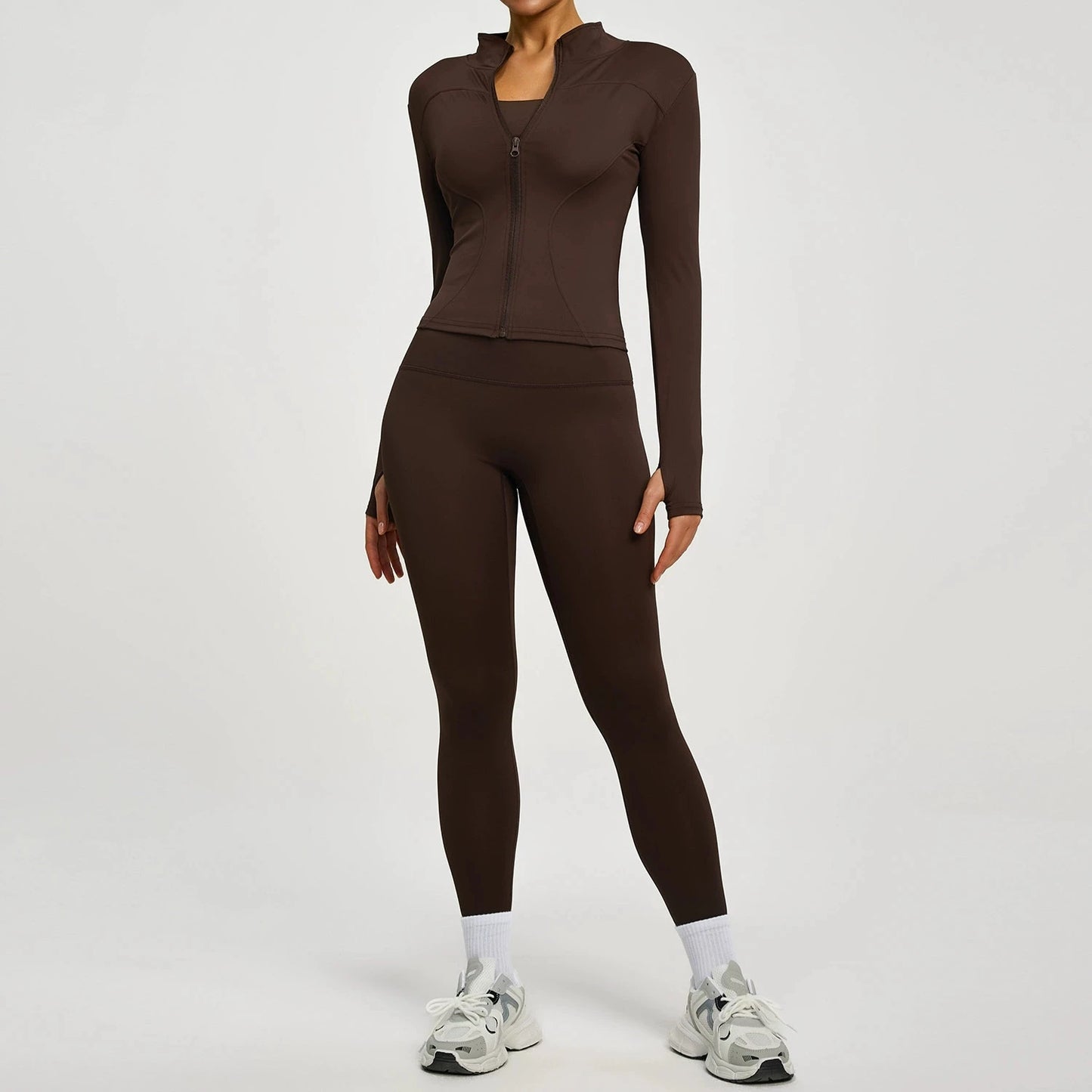 Women Long Sleeve Zipper Yoga Jacket Set With Leggings Tracksuit