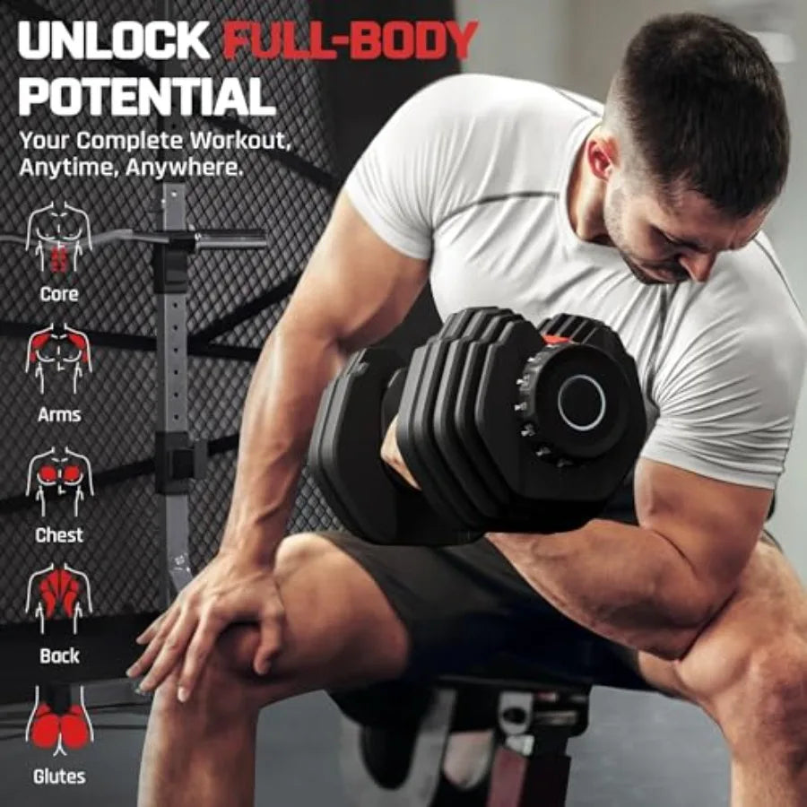 SHXI Adjustable Dumbbell Set 28/40/52.5/90 LBS Fast Adjust With Tray