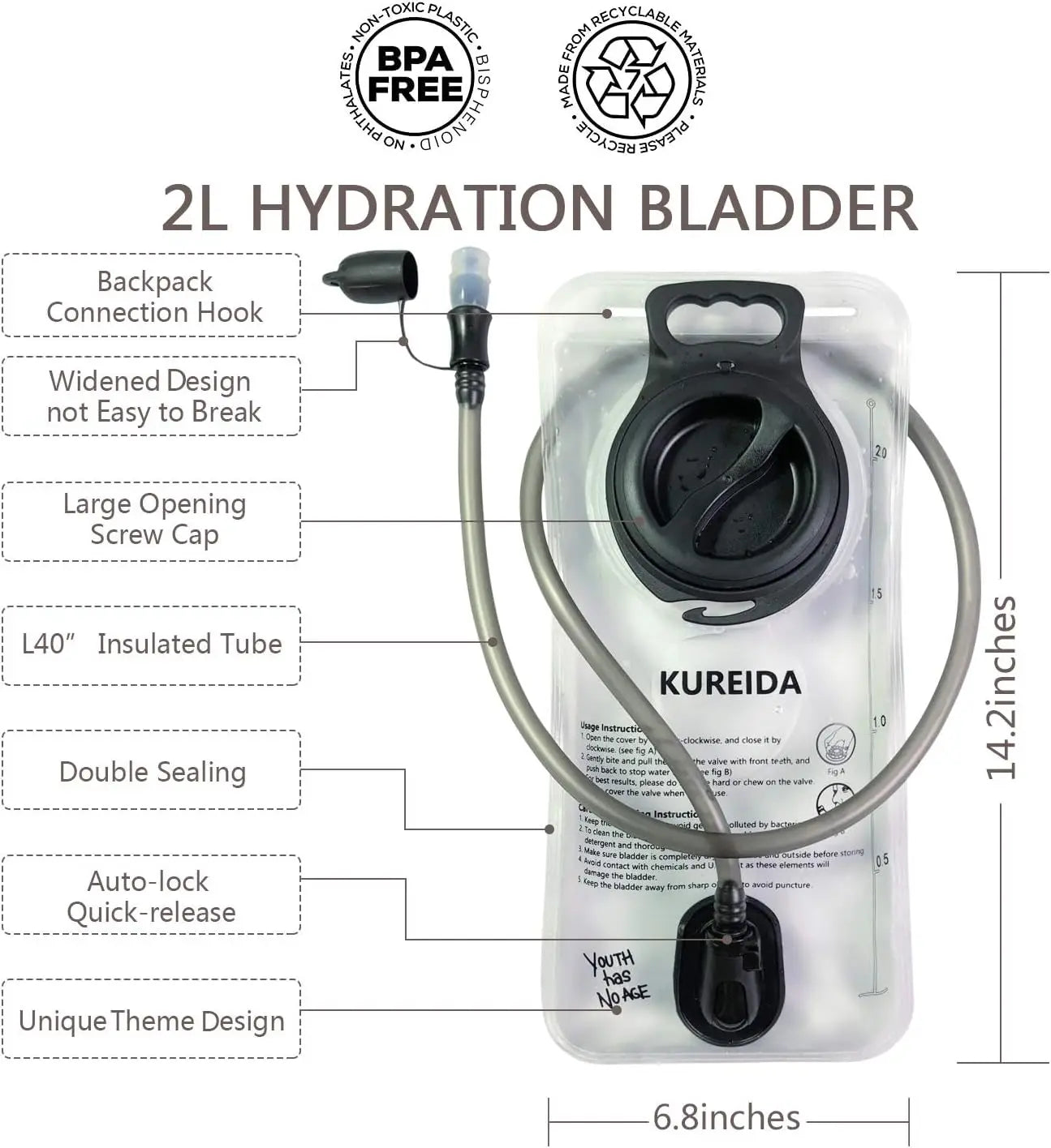 Hydration Bladder Leakproof Water Reservoir For Outdoor Activities