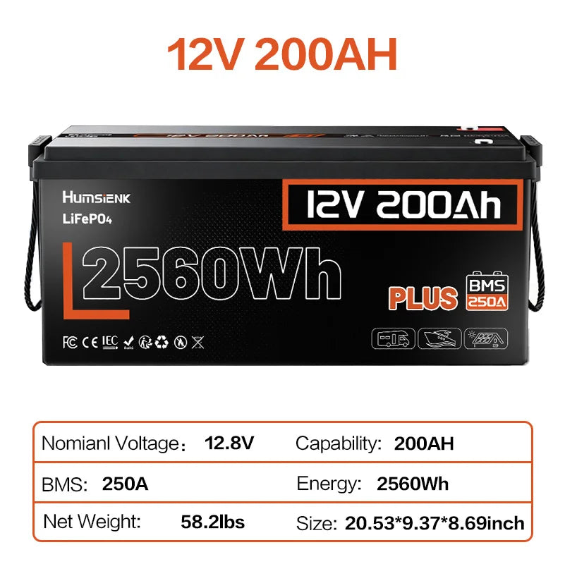 Humsienk 12V 100Ah 150Ah 200Ah 314Ah LiFePO4 Battery Built-in BMS Low Temperature Protection For  RV/ Camp/ Solar Energy Storage