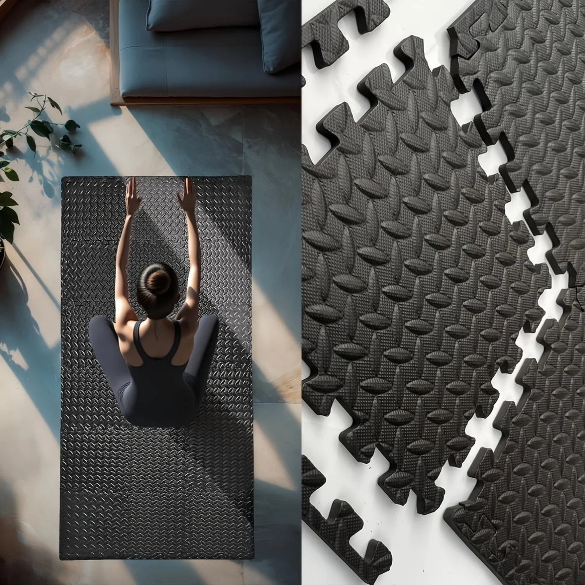60pcs,11.8x11.8 Inch Interlocking EVA Foam Puzzle Floor Tiles, 1/2 Inch Thick Anti-Slip Shock Absorbing Gym Exercise Mats, Waterproof Noise Reduction Floor Padding with Border Strips for Home Gym Yoga Treadmill Garage Worksho