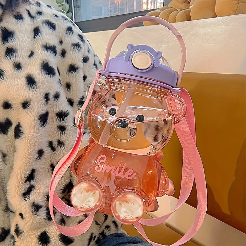 Cute Bear Cup Various Modes of 1000ml/1400ml Tumbler with Straw Kawaii Water Bottle for Girl Kid Outdoor Drinking Kettle