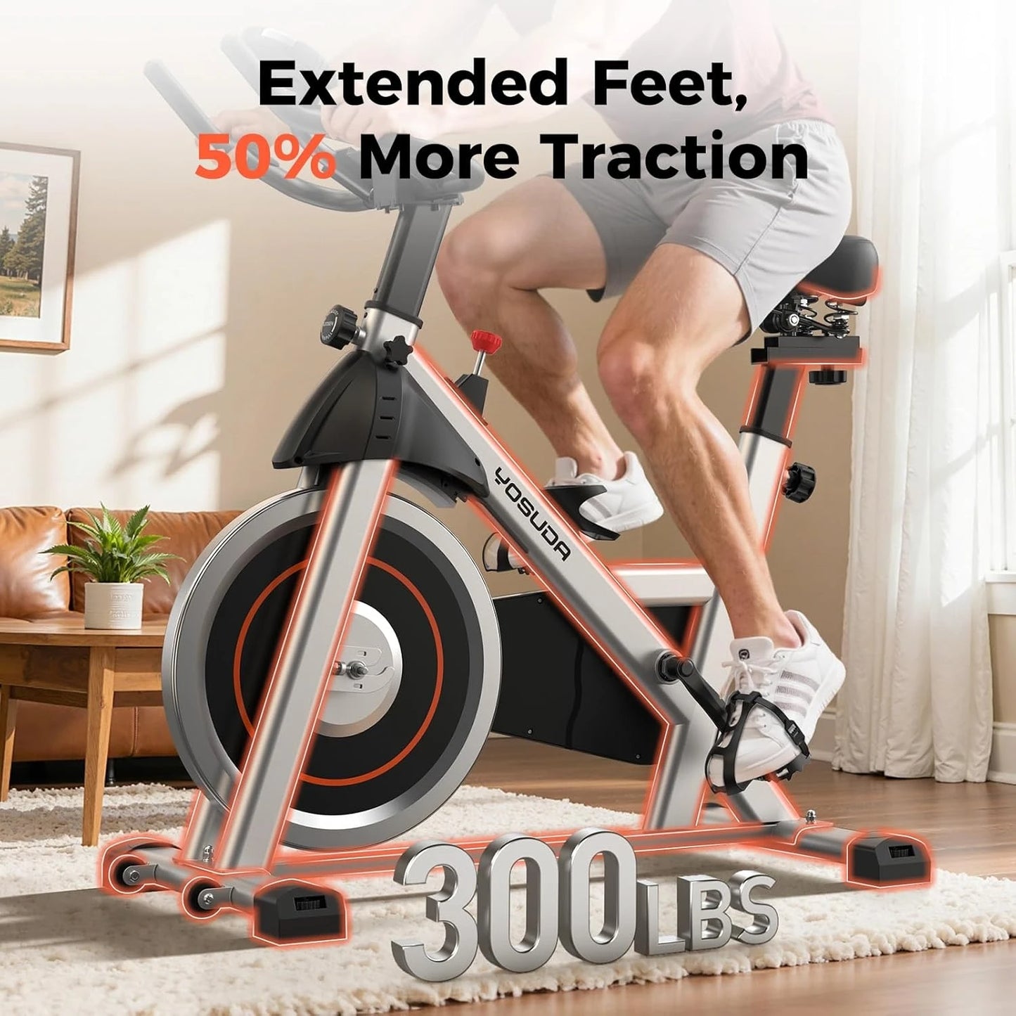 YOSUDA Exercise Bike, Brake Pad Stationary Bike for Home with Exclusive App, Magnetic Indoor Cycling Bike with 300 lb Weight