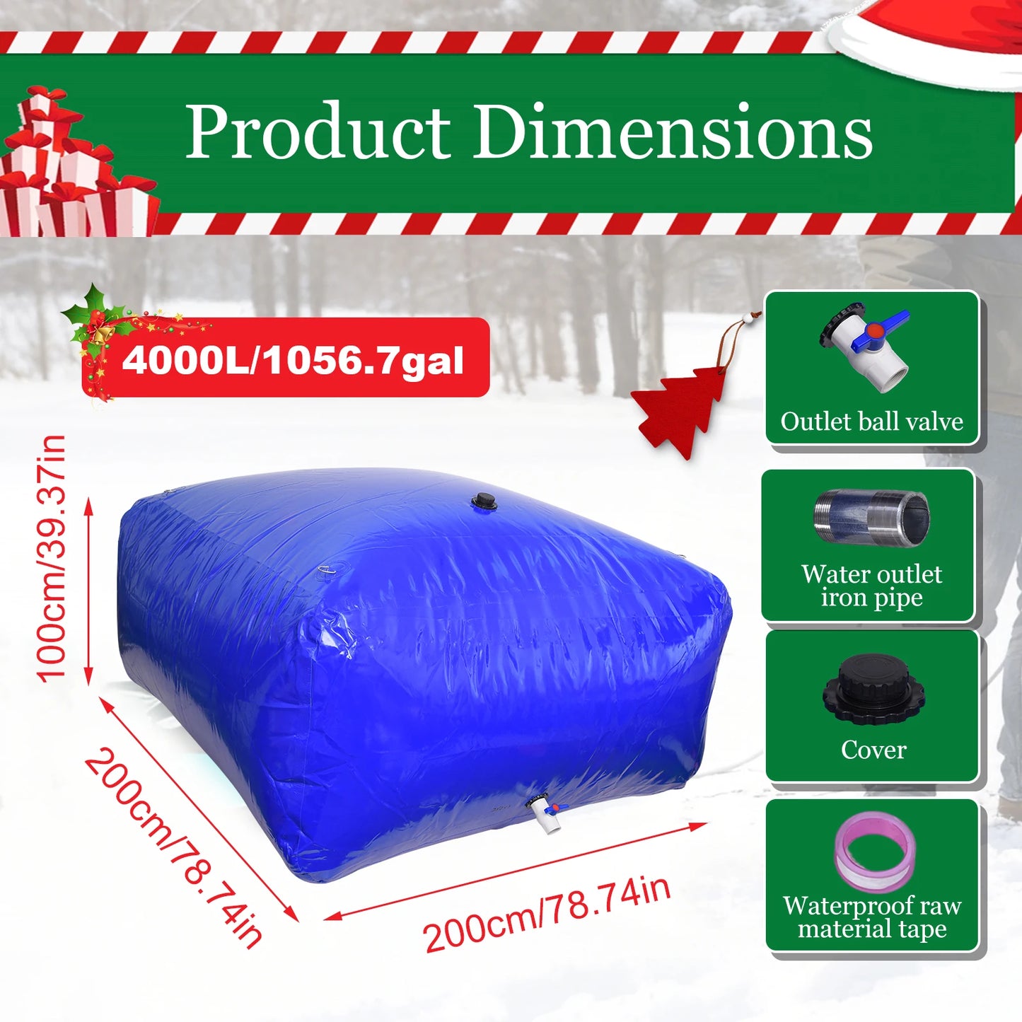 [4000L] PVC Water Storage Bladder, Foldable Soft Water Bag with Valve, Large Capacity, Portable PVC Storage Container for Fire Prevention, Drought Resistance, Water Storage Bag Soft Water Tank