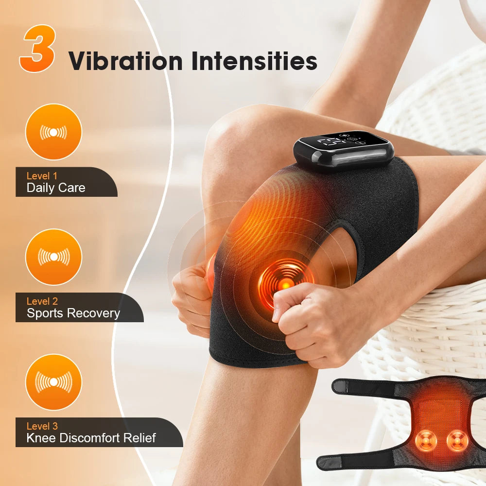 Smart Heating Knee Massage Pad 3 Level Hot Compress Thermal Leg Joint Protect Support Brace Muscle Relaxation Blood Circulation Rechargeable Vibration Knee Massager Portable