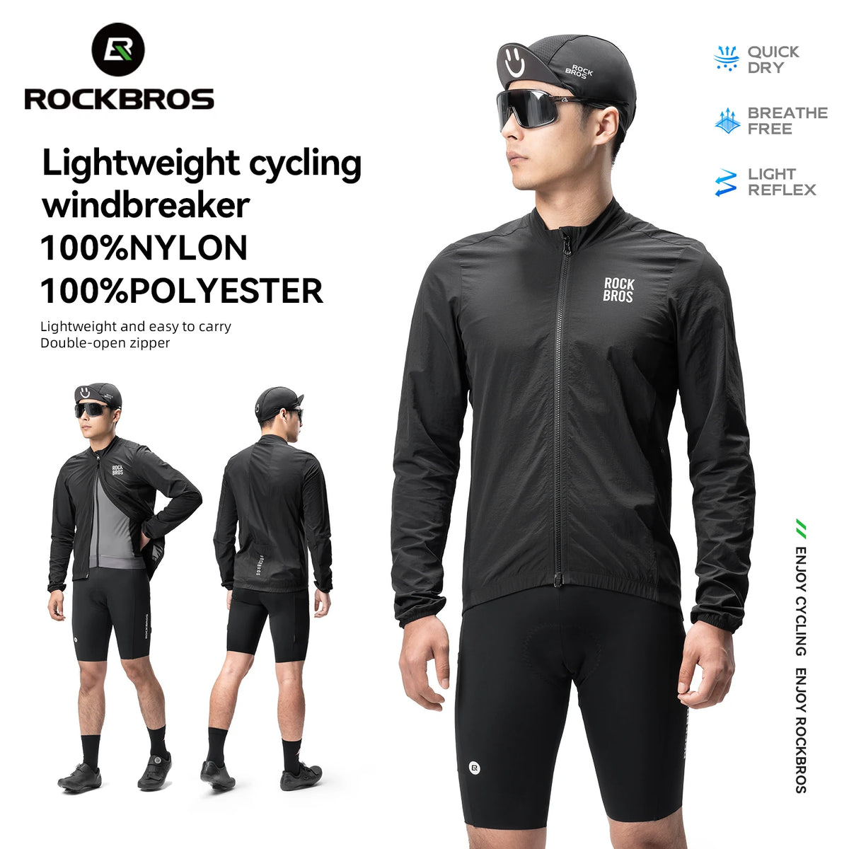 ROCKBROS Mens Lightweight Breathable Windproof Cycling Jacket