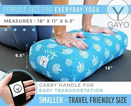 Yoga Bolster - Made with 100% Cotton, Yoga Pillow Set Includes Extra Washable Cover and Carry Bag