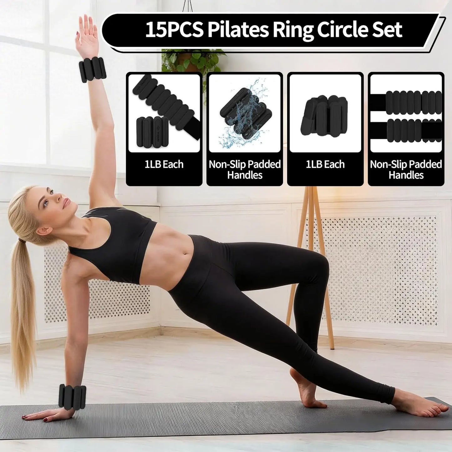 Pilates Essentials Kit for Home Women, Pilates Equipment for Workouts, 6 Fabric ResiBands, 12 Inch