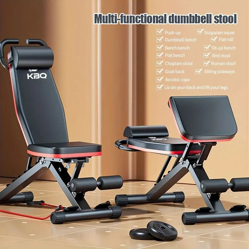 New Multi-Functional Folding Fitness Bench - Adjustable Roman Chair, Dumbbell Bench with Pillow Pad, Headrest and Drawstring