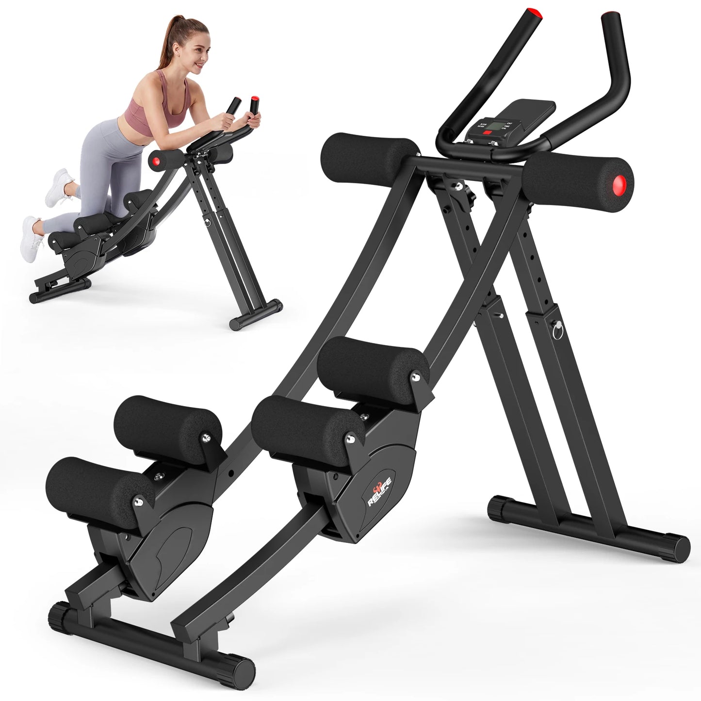 Relife Sports Dual Split‑Track Ab Machine, Foldable Core Trainer for Home Fitness, 5‑Level Adjustable Resistance Workout Equipment, 440 LBS Capacity with LCD Display